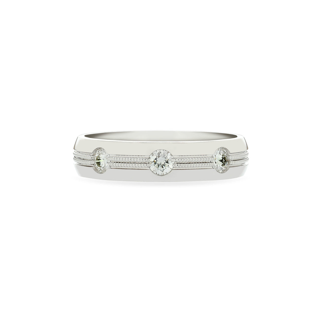 Fink's Men's 14K White Gold Round Diamond Textured Wedding Band